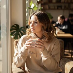 Caffiene & Daydream Aesthetic Beige Hoodie