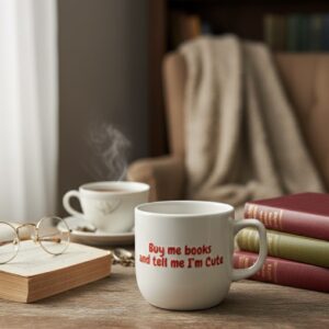 "Buy Me Books and Tell Me I’m Cute" Aesthetic White Ceramic Mug